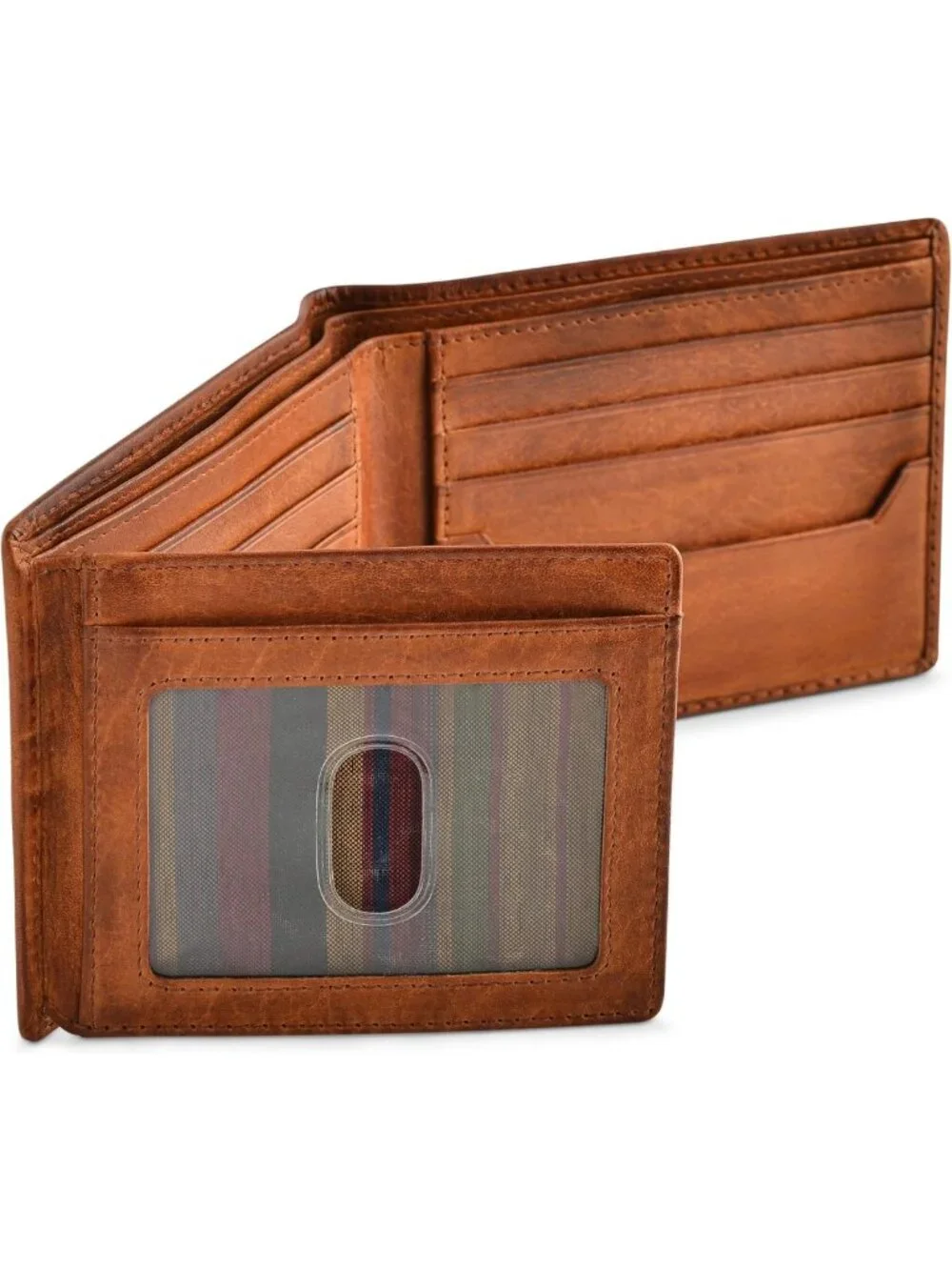 RFID Blocking Bifold Wallet for Men - Brown Full Grain Leather, 2 ID Windows